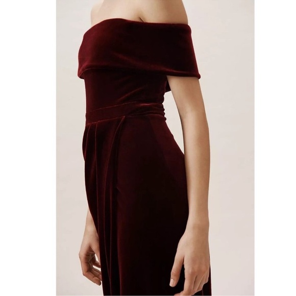 BHLDN Edison Burgundy Velvet Dress Off Shoulder Luxe Evening Formal SZ US 4 NWOT - Picture 2 of 16